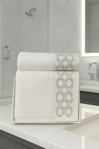 %100 Pamuk Nakışlı Tek Kişilik Hamam Seti Clara