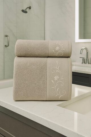 %100 Pamuk Nakışlı Tek Kişilik Hamam Seti Marino