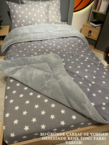 Tek Kişilik Welsoft Pufidik Uyku Seti Gri Antrasit Yıldız