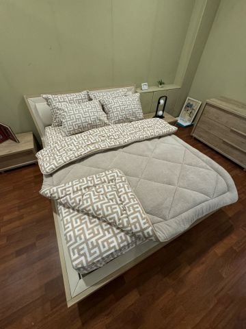 Çift Kişilik Welsoft Pufidik Uyku Seti Bej Labirent (Lastikli Çarşaflı)