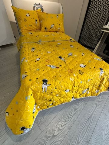 Violacasa Tek Kişilik Yatak Örtüsü Multi Set (Lastikli Çarşaflı) Uzay Sarı