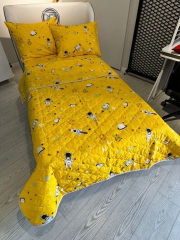 Violacasa Tek Kişilik Yatak Örtüsü Multi Set (Lastikli Çarşaflı) Uzay Sarı