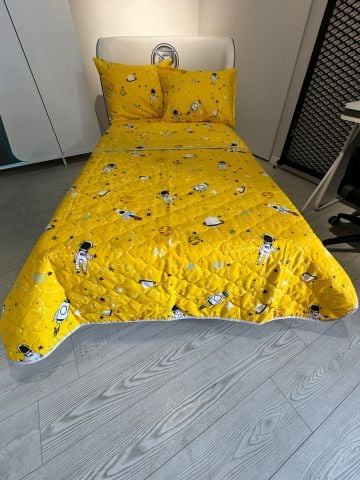 Violacasa Tek Kişilik Yatak Örtüsü Multi Set (Lastikli Çarşaflı) Uzay Sarı