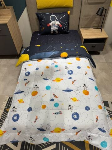 Tek Kişilik Ünlü Markaların Outlet Çarşaf Lastikli Uyku Seti Astronot
