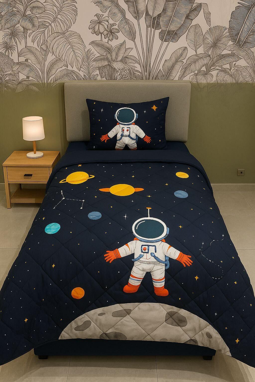 Tek Kişilik Ünlü Markaların Outlet Çarşaf Lastikli Uyku Seti Astronot