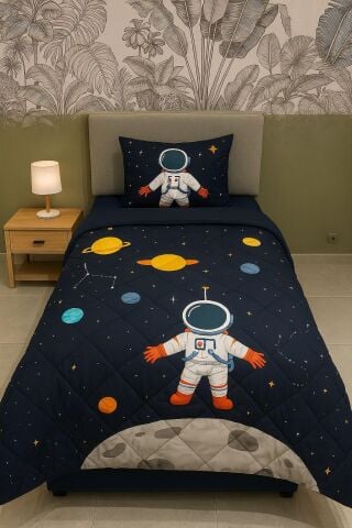 Tek Kişilik Ünlü Markaların Outlet Çarşaf Lastikli Uyku Seti Astronot