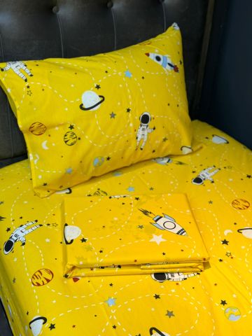 Violacasa Tek kişilik Nevresim Takımı (Lastikli Çarşaflı) Uzay Sarı