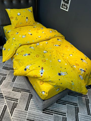 Violacasa Tek kişilik Nevresim Takımı (Lastikli Çarşaflı) Uzay Sarı