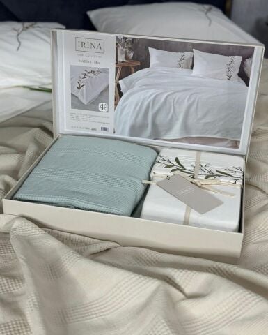 İrina %100 Pamuk Nakışlı Pike Takımı Marina Mint