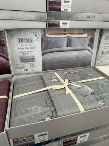 İrina Nakışlı Pike Takımı Rima Gri
