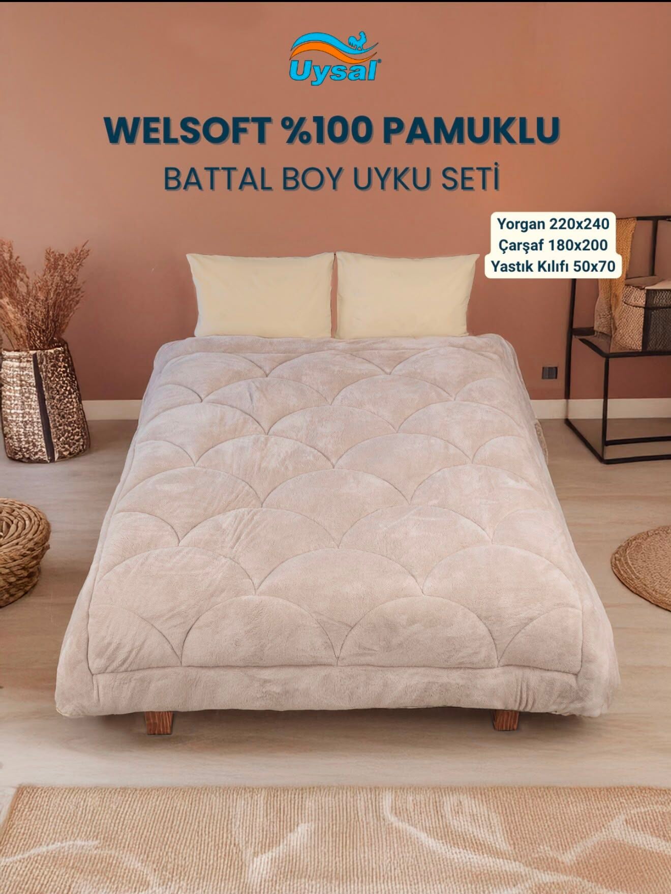 Battal Boy Welsoft Midye Exclusive Uyku Seti Bej