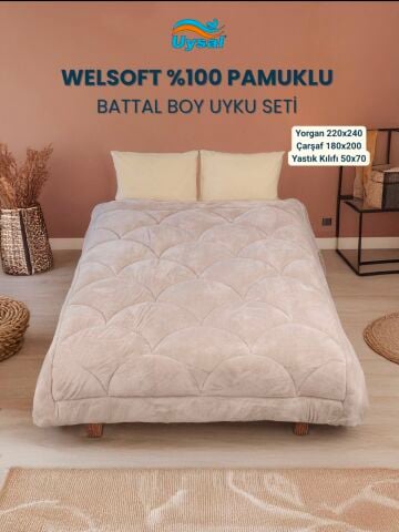 Battal Boy Welsoft Midye Exclusive Uyku Seti Bej