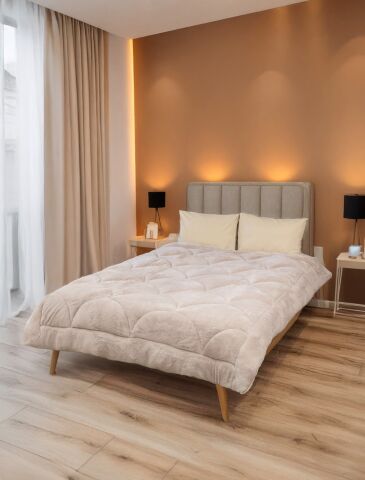 Exclusive Midye Çift Kişilik Welsoft Pufidik Uyku Seti (Lastikli Çarşaflı) Bej