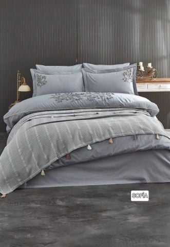 İrina Nakışlı Nevresimli Pike Takımı Sofia İndigo