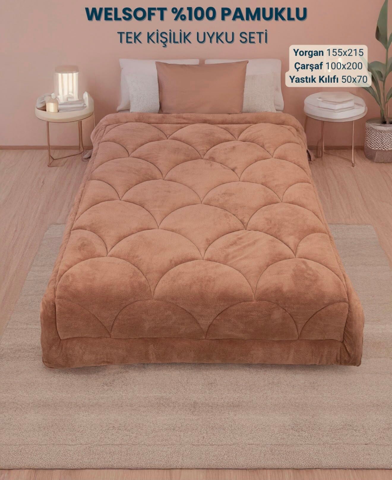 Exclusive Midye Welsoft Tek Kişilik Uyku Seti Kahve