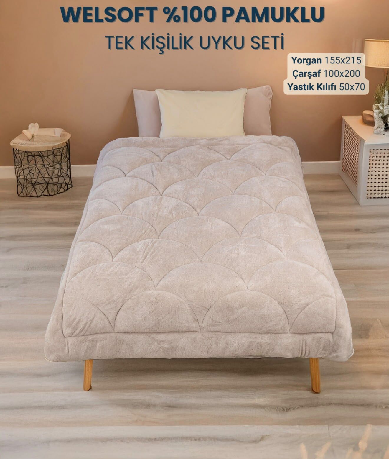 Exclusive Midye Welsoft Tek Kişilik Uyku Seti Bej