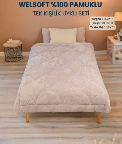 Exclusive Midye Welsoft Tek Kişilik Uyku Seti Bej