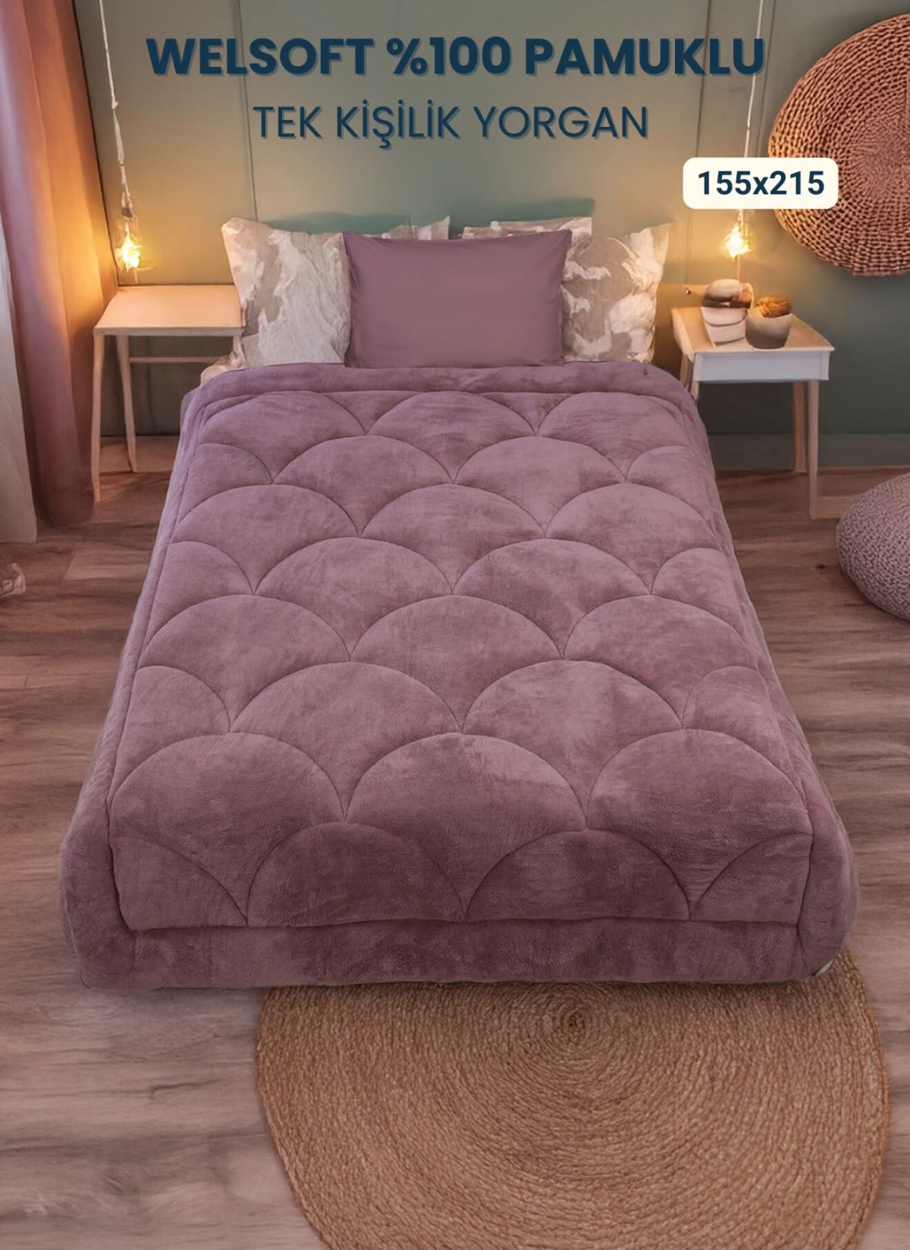 Exclusive Midye Welsoft Tek Kişilik Uyku Seti Kül Moru