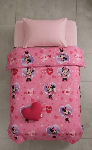 Outlet Tek Kişilik Nevresim Takımı ( Çarşafı Lastikli) Minnie Mouse