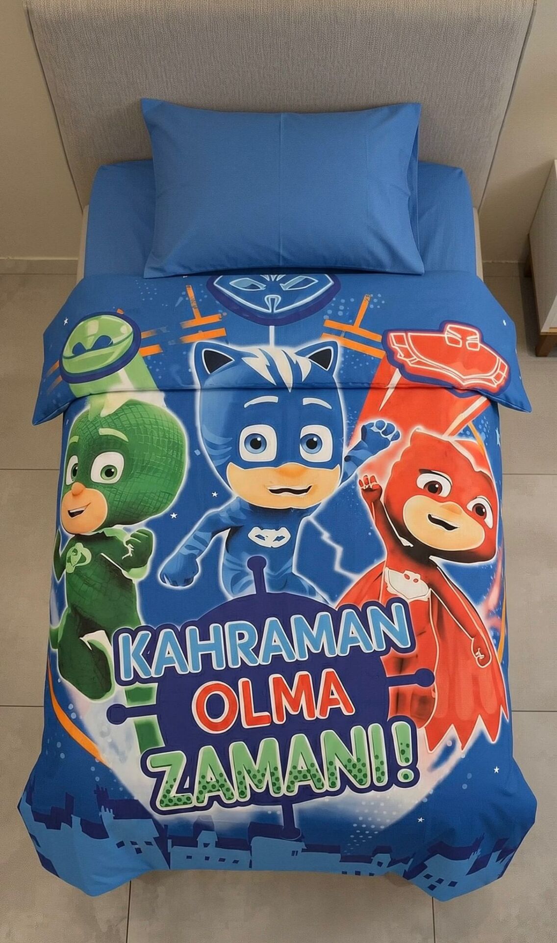 Outlet Tek Kişilik Nevresim Takımı ( Çarşafı Lastikli) Pj Masks