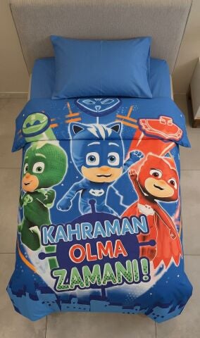 Outlet Tek Kişilik Nevresim Takımı ( Çarşafı Lastikli) Pj Masks