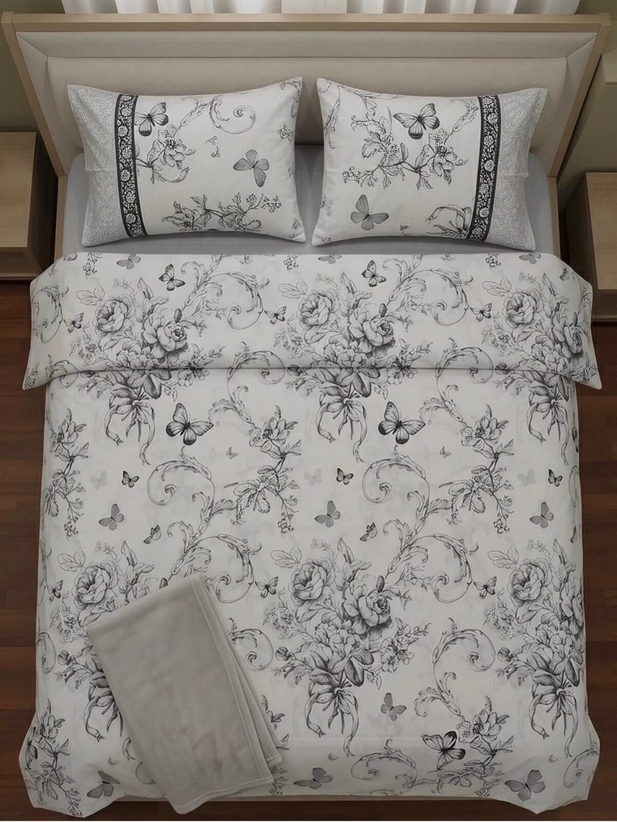 Ünlü Markaların Outlet Çift Kişilik Nevresim Takımı ( Çarşafı Lastikli) Kelebek