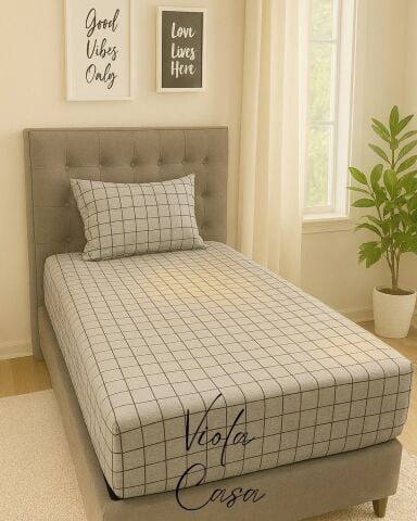 Violacasa Tek Kişilik Lastikli Çarşaf 100x200cm Yastıklı Füme Kare