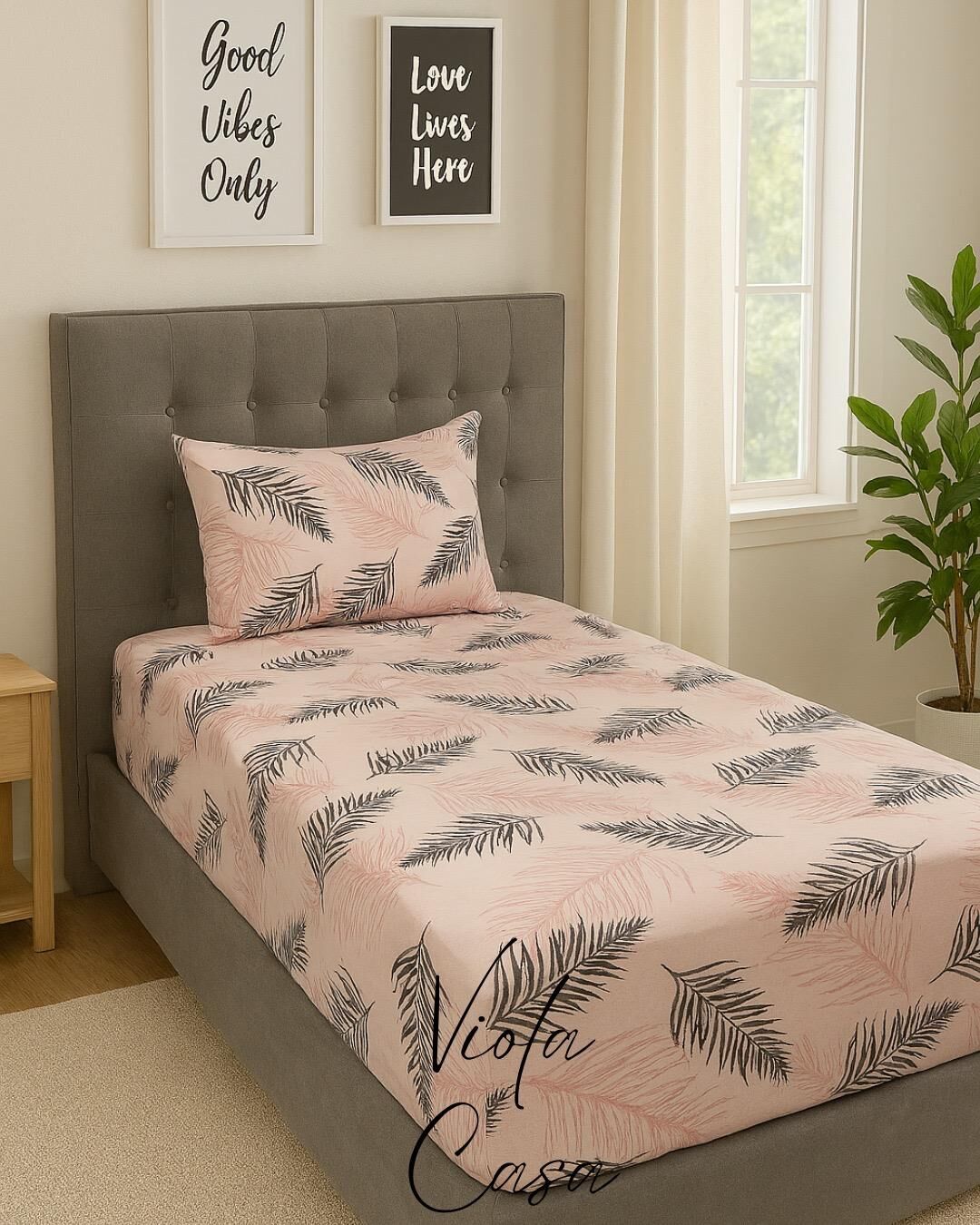 Violacasa Tek Kişilik Lastikli Çarşaf 100x200cm Yastıklı Pudra Tüy