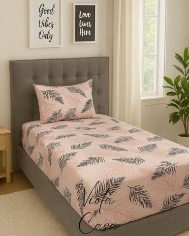 Violacasa Tek Kişilik Lastikli Çarşaf 100x200cm Yastıklı Pudra Tüy