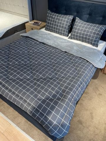 Tekstil Diyarı Çift Kişilik Welsoft Yorgan Yastıklı Antrasit Kare