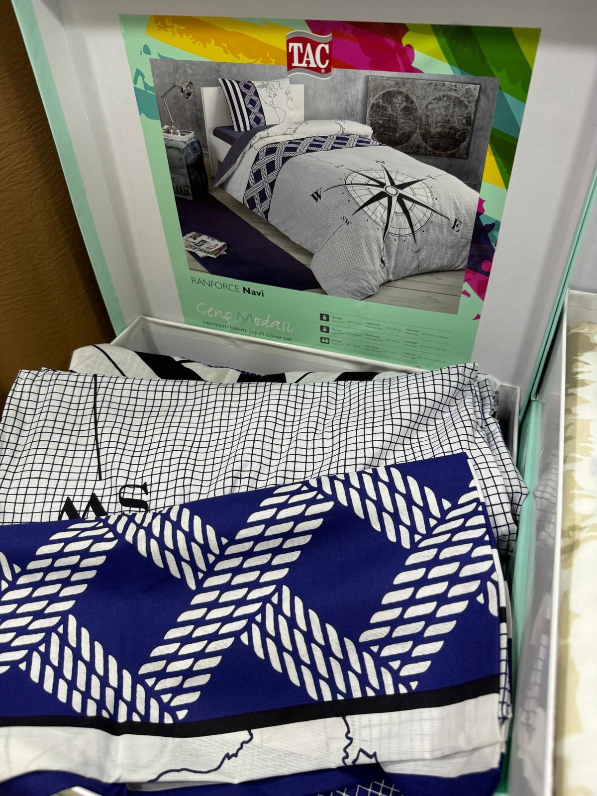 Taç Genç Modası Tek kişilik Nevresim Takımı (Lastikli Çarşaflı) Navi