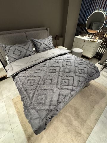 Eliza Çift Kişilik Puffy Uyku Seti ( Lastikli Çarşaflı) Dailing Antrasit