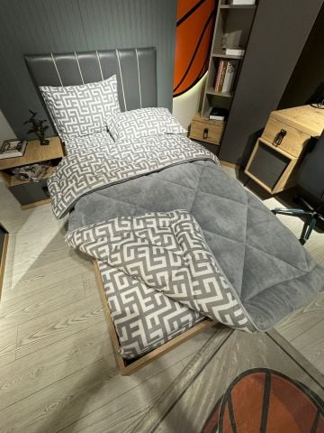 Tek Kişilik Welsoft Pufidik Uyku Seti Gri Labirent