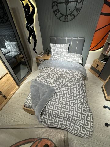 Tek Kişilik Welsoft Pufidik Uyku Seti Gri Labirent