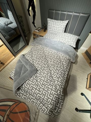 Tek Kişilik Welsoft Pufidik Uyku Seti Gri Labirent