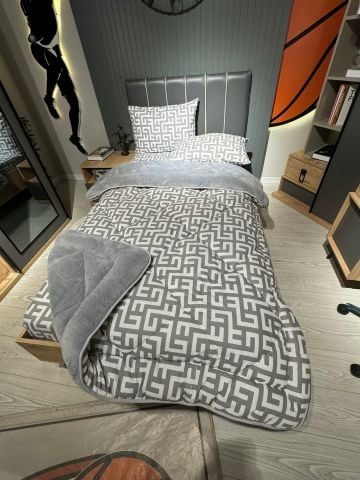 Tek Kişilik Welsoft Pufidik Uyku Seti Gri Labirent