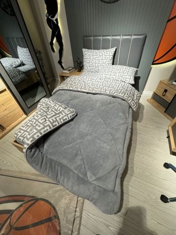 Tek Kişilik Welsoft Pufidik Uyku Seti Gri Labirent