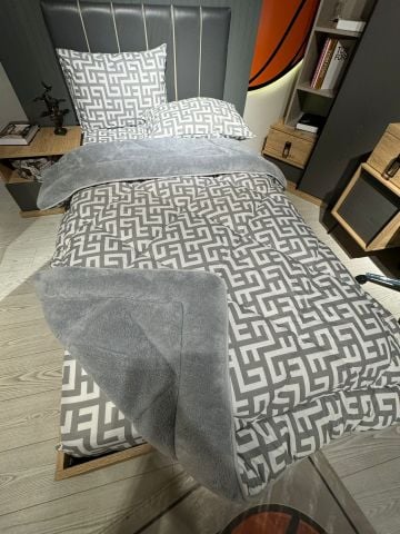 Tek Kişilik Welsoft Pufidik Uyku Seti Gri Labirent