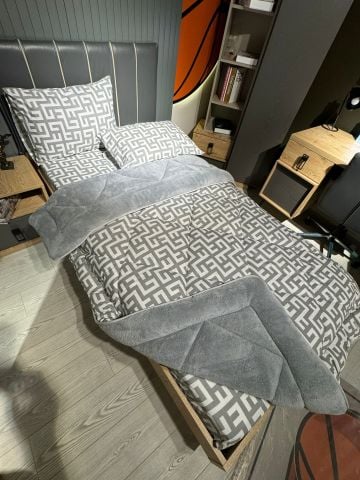 Tek Kişilik Welsoft Pufidik Uyku Seti Gri Labirent