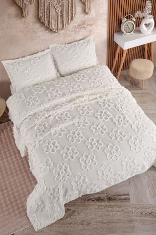 Violacasa Estiva Puffy Battal Boy Yatak Örtüsü Ekru Papatya