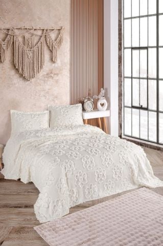 Violacasa Estiva Puffy Battal Boy Yatak Örtüsü Ekru Papatya