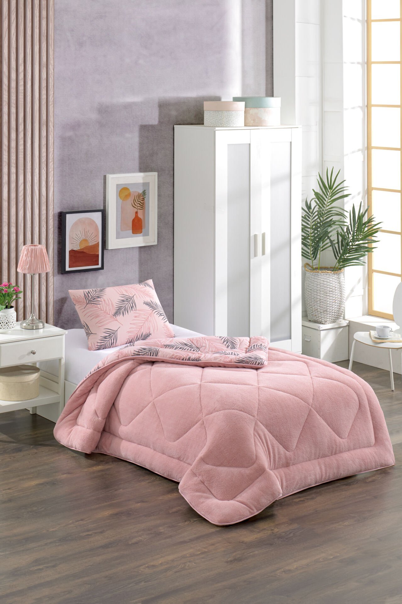 Tekstil Diyarı Tek Kişilik Çift Taraflı Welsoft Yorgan Pudra Tüy