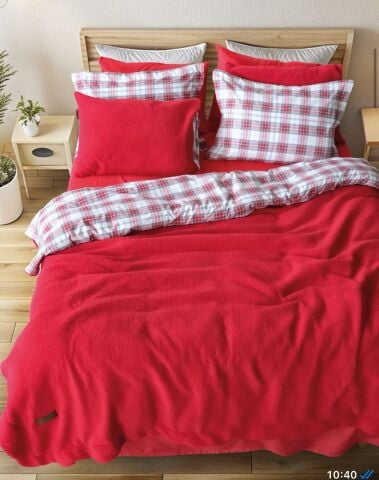 İyi Geceler İstanbul Sherwood Kuzu Tüyü Yatak Örtüsü Cozy Kırmızı