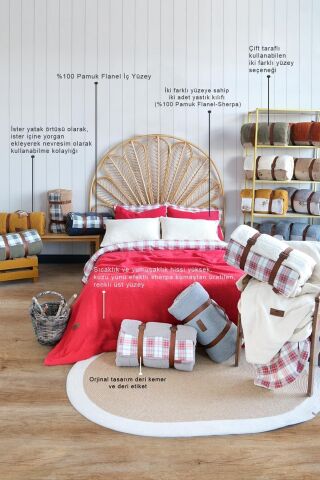 İyi Geceler İstanbul Sherwood Kuzu Tüyü Yatak Örtüsü Cozy Kırmızı
