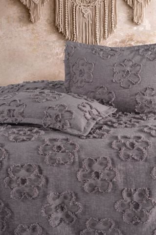 Violacasa Estiva Puffy Battal Boy Yatak Örtüsü Antrasit Papatya