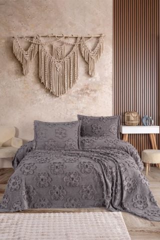 Violacasa Estiva Puffy Battal Boy Yatak Örtüsü Antrasit Papatya