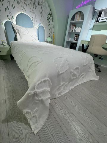 Violacasa Estiva Puffy Tek Kişilik Yatak Örtüsü Yaprak Ekru