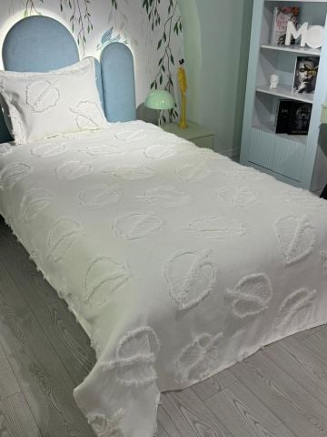 Violacasa Estiva Puffy Tek Kişilik Yatak Örtüsü Yaprak Ekru