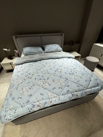 Tekstil Diyarı Çift Kişilik Welsoft Yorgan Yastıklı Gri Mavi Etnic