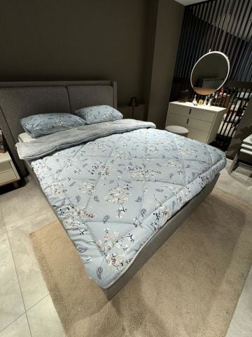 Tekstil Diyarı Çift Kişilik Welsoft Yorgan Yastıklı Gri Mavi Etnic